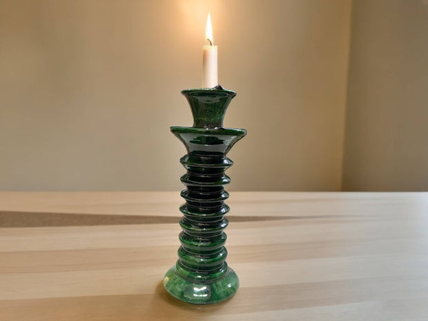Handmade Moroccan Tamegroute Green Glaze Twisted Candle Holder