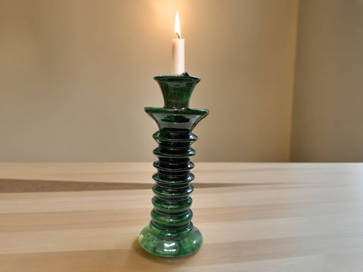 Handmade Moroccan Tamegroute Green Glaze Twisted Candle Holder