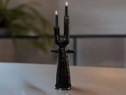 Handmade Moroccan Tamegroute  Cactus Twin Candlestick Holder - Vintage Black Glaze