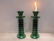 Handmade Moroccan Tamegroute Green Glaze Twisted Candle Holder