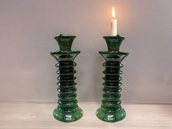 Handmade Moroccan Tamegroute Green Glaze Twisted Candle Holder