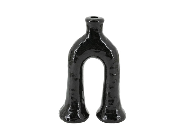Handcrafted Moroccan  Tamegroute Black Abstract Elephant's Foot Candlestick Sculpture
