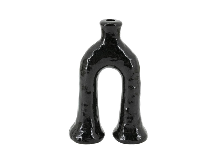 Handcrafted Moroccan  Tamegroute Black Abstract Elephant's Foot Candlestick Sculpture