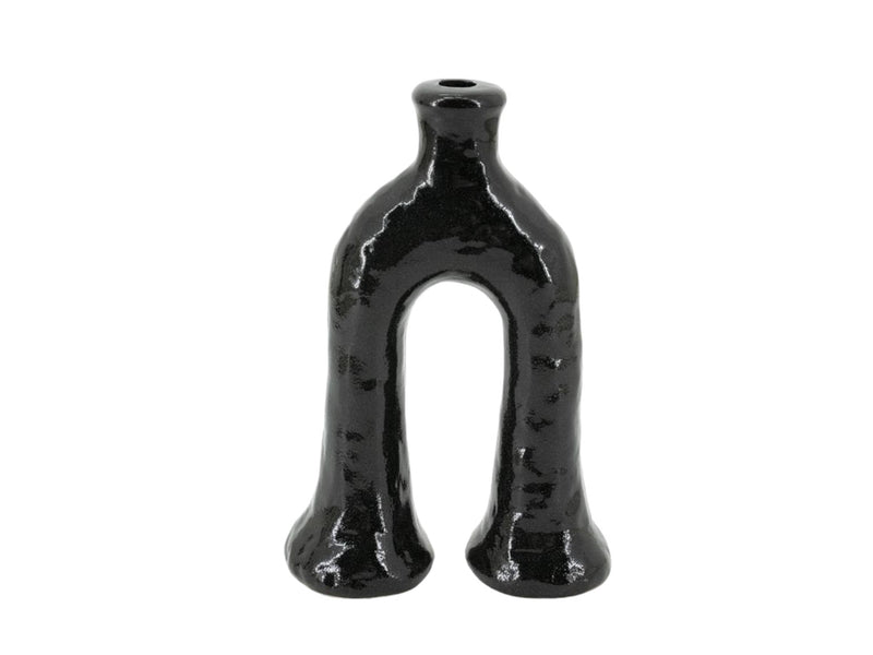 Handcrafted Moroccan  Tamegroute Black Abstract Elephant's Foot Candlestick Sculpture