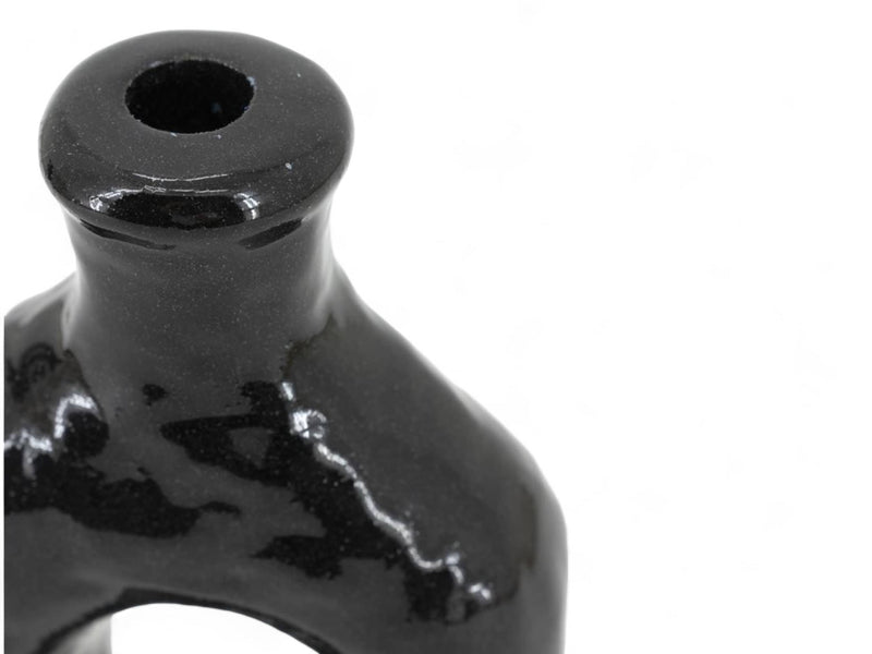 Handcrafted Moroccan  Tamegroute Black Abstract Elephant's Foot Candlestick Sculpture