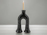 Handcrafted Moroccan  Tamegroute Black Abstract Elephant's Foot Candlestick Sculpture
