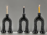 Handcrafted Moroccan  Tamegroute Black Abstract Elephant's Foot Candlestick Sculpture