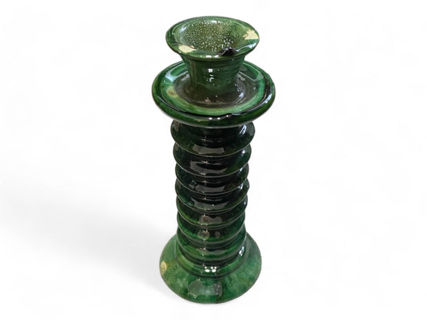 Handmade Moroccan Tamegroute Green Glaze Twisted Candle Holder