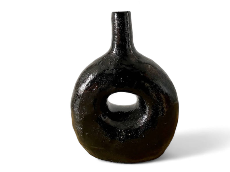 Handcrafted Moroccan  Tamegroute Black Picasso Round Bottle Neck Candlestick Holder