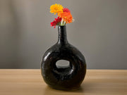 Handcrafted Moroccan  Tamegroute Black Picasso Round Bottle Neck Candlestick Holder
