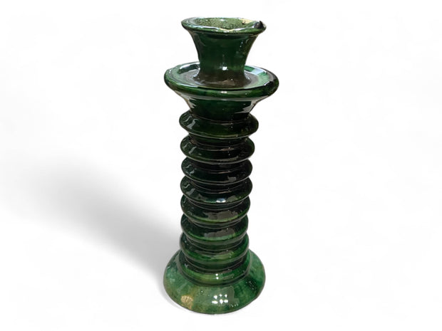 Handmade Moroccan Tamegroute Green Glaze Twisted Candle Holder