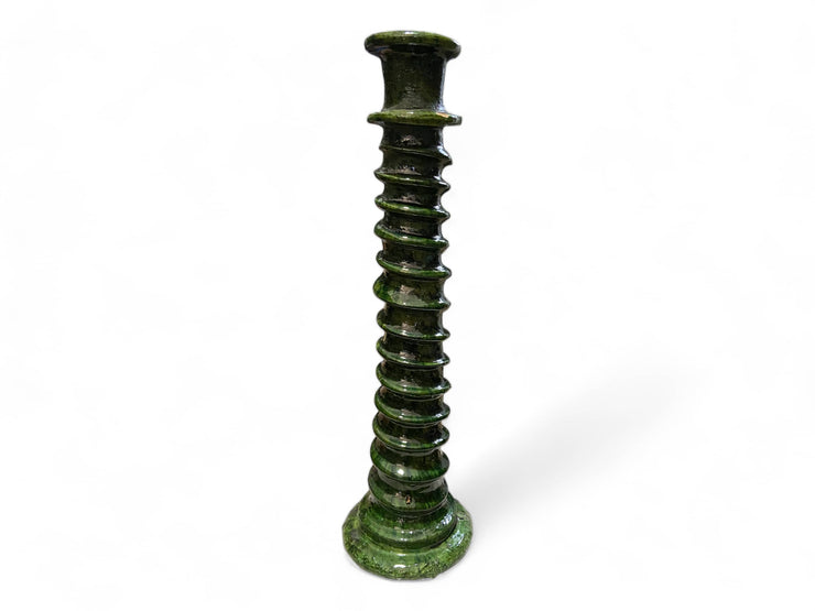 Handcrafted Moroccan Green Tamegroute Large Abstract Twist Sculpture Candlestick Holder