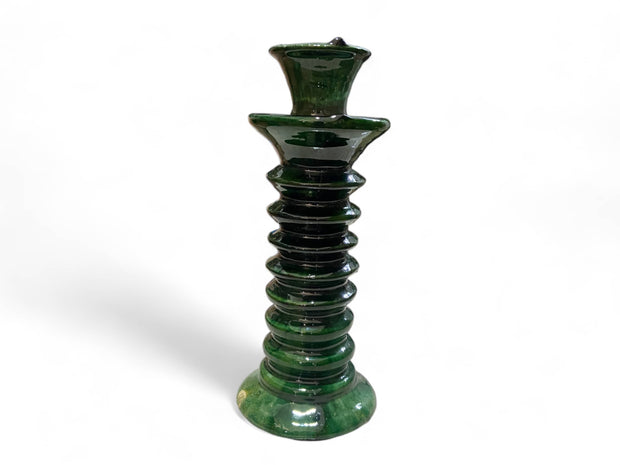 Handmade Moroccan Tamegroute Green Glaze Twisted Candle Holder