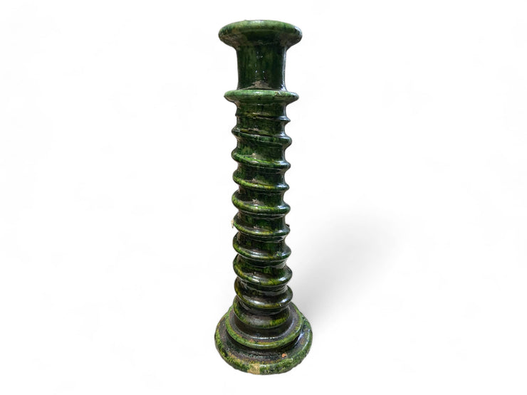 Handcrafted Moroccan Green Tamegroute Large Abstract Twist Sculpture Candlestick Holder