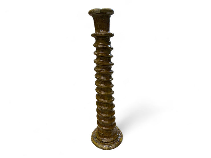 Handcrafted Moroccan Ochre Tamegroute Large Abstract Twist Sculpture Candlestick Holder