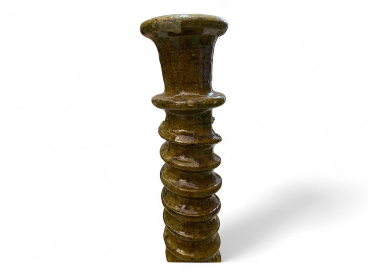 Handcrafted Moroccan Ochre Tamegroute Large Abstract Twist Sculpture Candlestick Holder