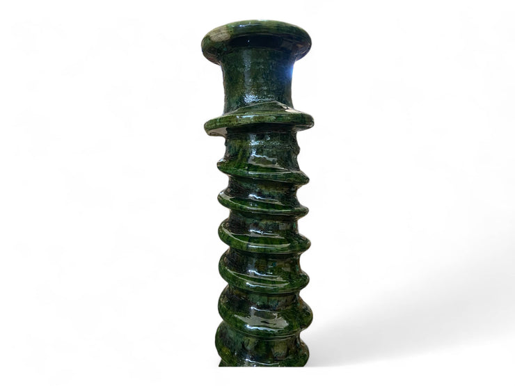 Handcrafted Moroccan Green Tamegroute Large Abstract Twist Sculpture Candlestick Holder