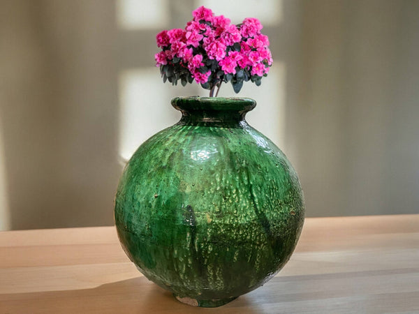 Artisan Handmade Moroccan Tamegroute  Green Glazed Large Floor Vase