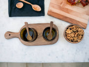 Elevate your dining experience with the Walnut Wood Serving Set, featuring handcrafted recycled glassware and a complementary walnut bowl. Experience the perfect blend of style and sustainability for your table.