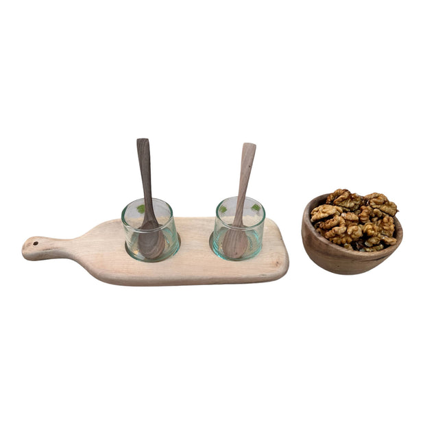Walnut Wood Serving Set with 2 Recycled Glass Tumblers - handmade by Moroccantastics - wood work