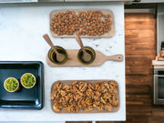 Heartwarming Wooden Serving Set: Includes 2 Hand-Blown Moroccan Glasses, 2 Walnut Wood Spoons, and 2 Nuts and Charcuterie Serving Trays - Ideal for a Thoughtful Gift.