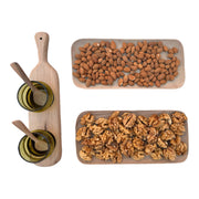Heartwarming Wooden Serving Set: Includes 2 Hand-Blown Moroccan Glasses, 2 Walnut Wood Spoons, and 2 Nuts and Charcuterie Serving Trays - Ideal for a Thoughtful Gift.