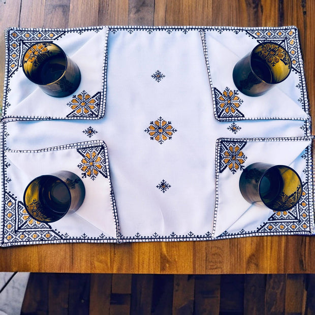 Brown Morocccan Hand Embroidered Tray cloth - A Feast for the Eyes - handmade by Moroccantastics - embroidered