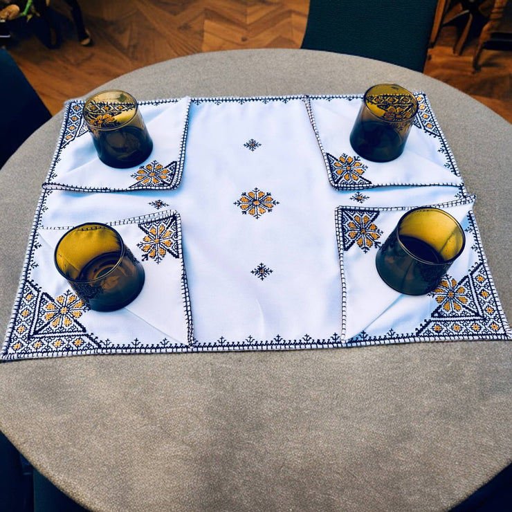 Brown Morocccan Hand Embroidered Tray cloth - A Feast for the Eyes - handmade by Moroccantastics - embroidered