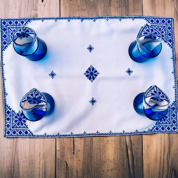 Royal Blue Morocccan Hand Embroidered Tray cloth - A Feast for the Eyes - handmade by Moroccantastics - embroidered