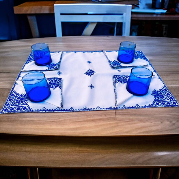 Royal Blue Morocccan Hand Embroidered Tray cloth - A Feast for the Eyes - handmade by Moroccantastics - embroidered