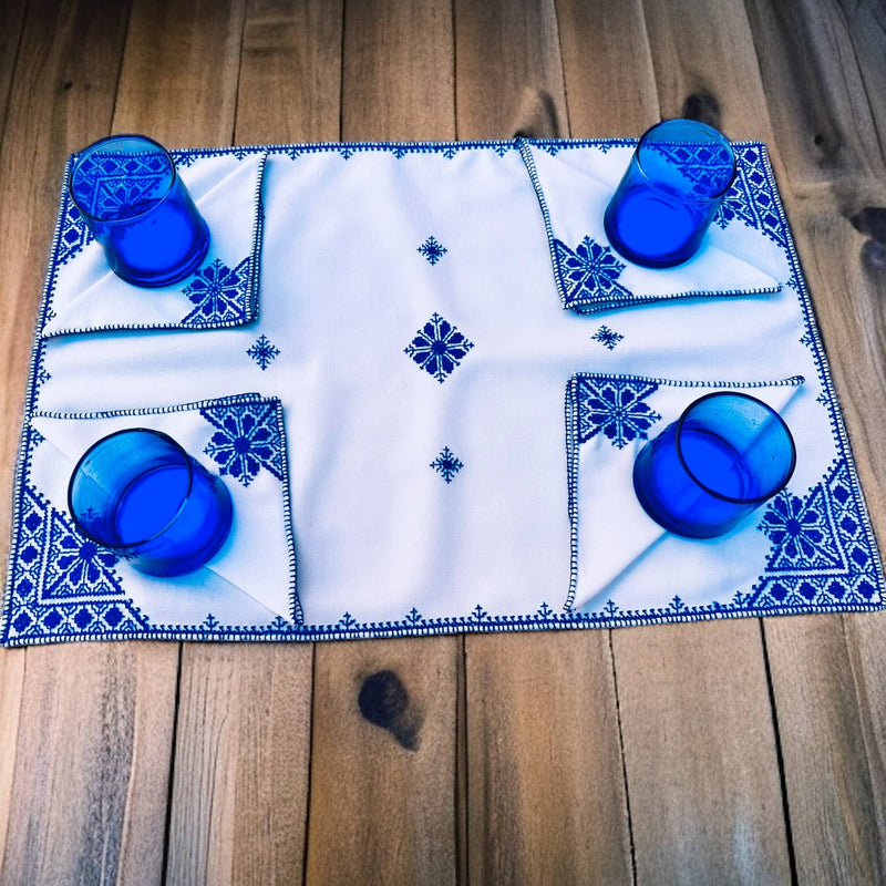 Royal Blue Morocccan Hand Embroidered Tray cloth - A Feast for the Eyes - handmade by Moroccantastics - embroidered