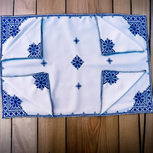 Royal Blue Morocccan Hand Embroidered Tray cloth - A Feast for the Eyes - handmade by Moroccantastics - embroidered