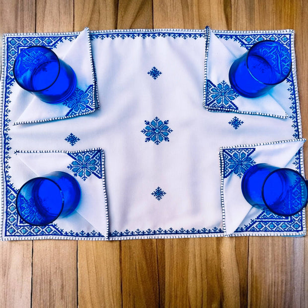 Blue Turquoise Morocccan Hand Embroidered Tray cloth - A Feast for the Eyes