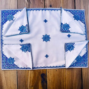 Blue Turquoise Morocccan Hand Embroidered Tray cloth - A Feast for the Eyes