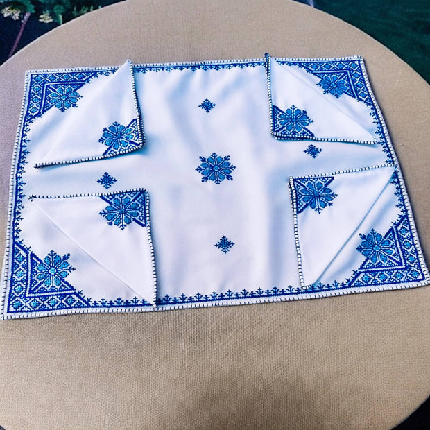 Blue Turquoise Morocccan Hand Embroidered Tray cloth - A Feast for the Eyes