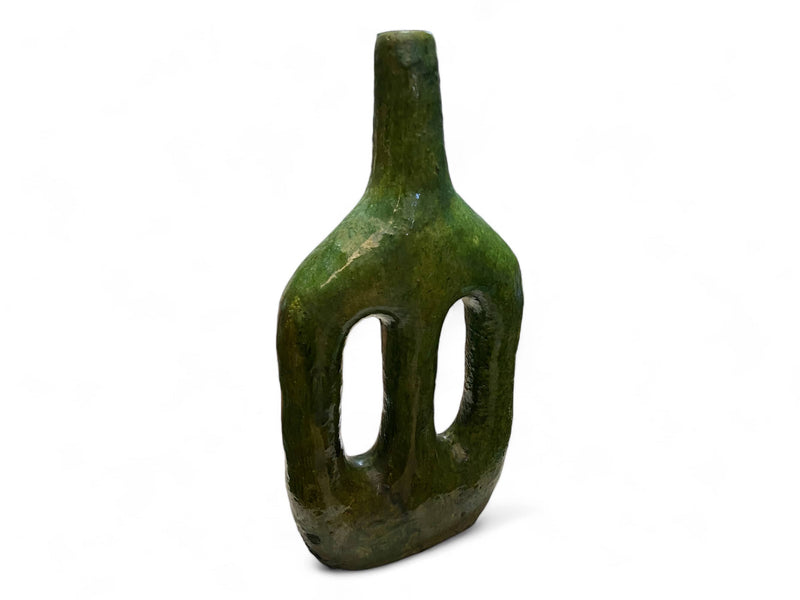 Handcrafted Moroccan Green Glazed Tamegroute Picasso Candlestick Sculpture
