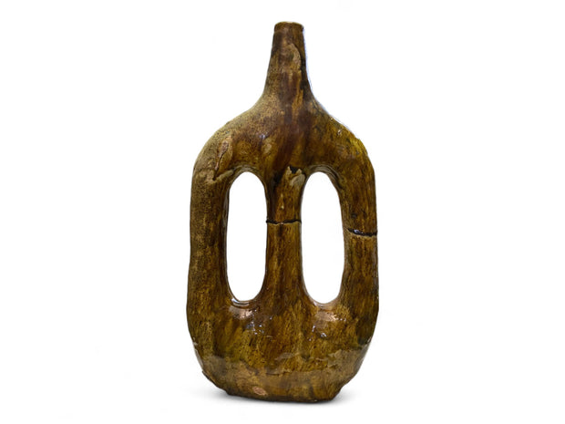 Handcrafted Moroccan Ochre Glazed Tamegroute Picasso Candlestick Sculpture