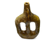 Handcrafted Moroccan Ochre Glazed Tamegroute Picasso Candlestick Sculpture