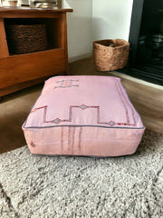 Handmade Cactus Silk Pouf – Moroccan luxury for your living space. Silk square pouf, perfect Ottoman Footstool. Elevate with style.