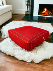 Handmade Cactus Silk Pouf – Moroccan luxury for your living space. Silk square pouf, perfect Ottoman Footstool. Elevate with style.