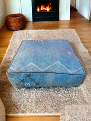 Handmade Cactus Silk Pouf – Moroccan luxury for your living space. Silk square pouf, perfect Ottoman Footstool. Elevate with style.