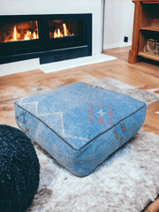 Handmade Cactus Silk Pouf – Moroccan luxury for your living space. Silk square pouf, perfect Ottoman Footstool. Elevate with style.