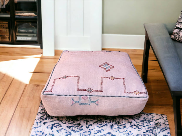 Handmade Cactus Silk Pouf – Moroccan luxury for your living space. Silk square pouf, perfect Ottoman Footstool. Elevate with style.