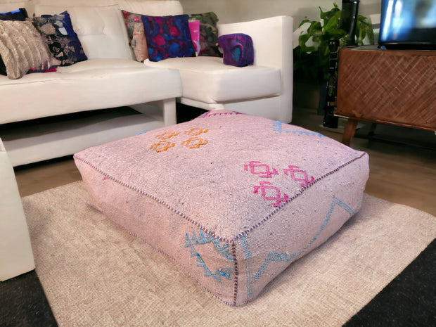 Handmade Cactus Silk Pouf – Moroccan luxury for your living space. Silk square pouf, perfect Ottoman Footstool. Elevate with style.