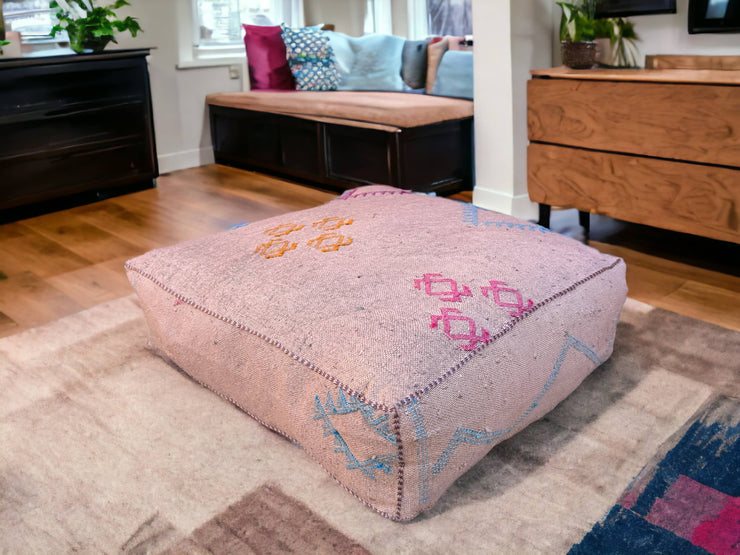 Handmade Cactus Silk Pouf – Moroccan luxury for your living space. Silk square pouf, perfect Ottoman Footstool. Elevate with style.