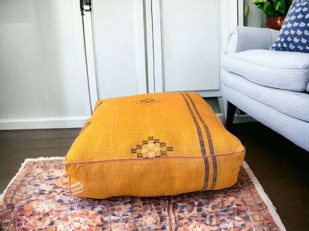 Handmade Cactus Silk Pouf – Moroccan luxury for your living space. Silk square pouf, perfect Ottoman Footstool. Elevate with style.