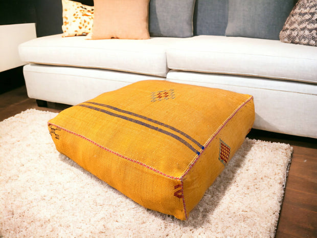 Handmade Cactus Silk Pouf – Moroccan luxury for your living space. Silk square pouf, perfect Ottoman Footstool. Elevate with style.