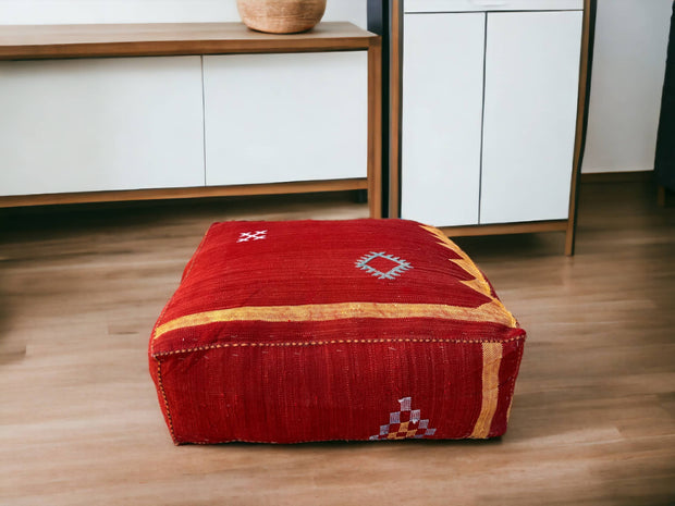 Handmade Cactus Silk Pouf – Moroccan luxury for your living space. Silk square pouf, perfect Ottoman Footstool. Elevate with style.