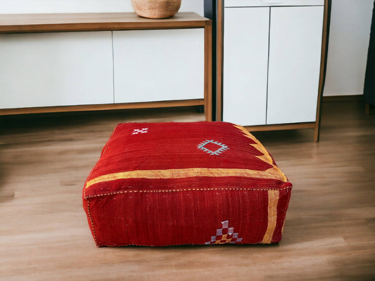 Handmade Cactus Silk Pouf – Moroccan luxury for your living space. Silk square pouf, perfect Ottoman Footstool. Elevate with style.