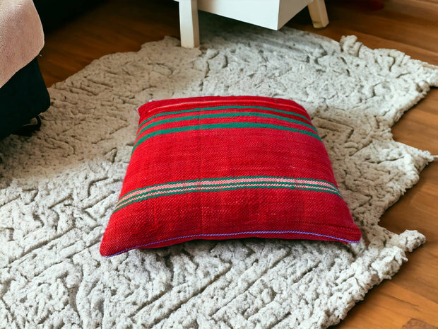 Artisan-Crafted Moroccan Handwoven Kilim Pillow and Berber Style Cushion, Perfect for Boho-Inspired Cozy Home Decor with Moroccan Handmade Wool Touch.